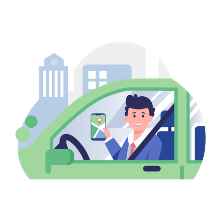 携帯電話で位置を追跡する男性  イラスト