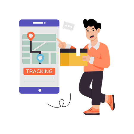 Man Tracking Product Delivery  Illustration