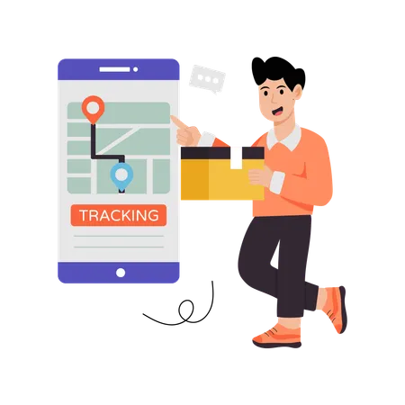 Man Tracking Product Delivery  Illustration