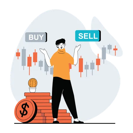 Man trader with buy and sell option  Illustration