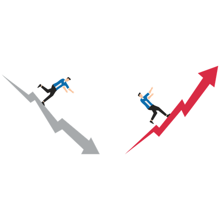 Man traders going up red arrow and down white arrow  Illustration