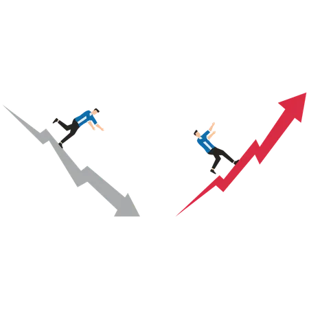 Man traders going up red arrow and down white arrow  Illustration