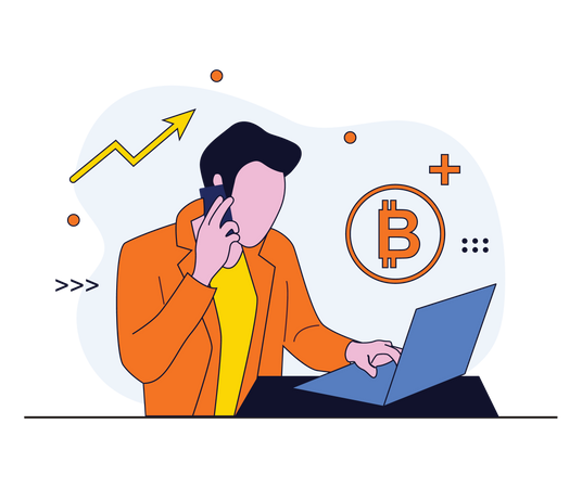 Man trading bitcoin on laptop  Illustration