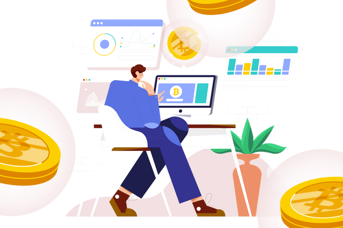 Man trading Crypto currency  Illustration