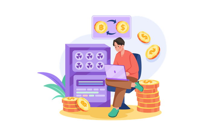 Man trading cryptocurrency  Illustration