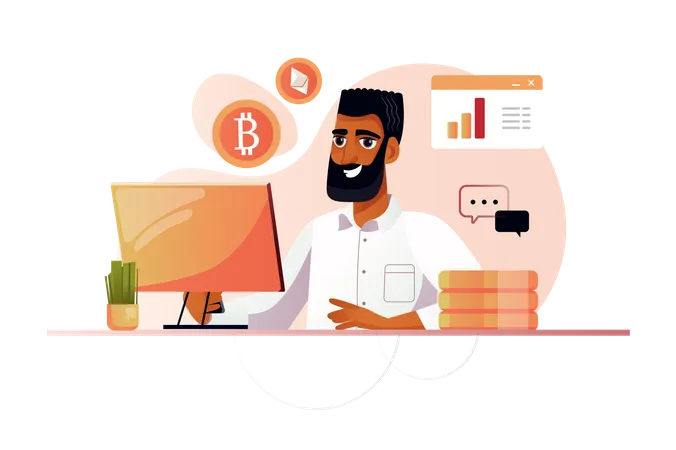 Man trading in crypto  Illustration