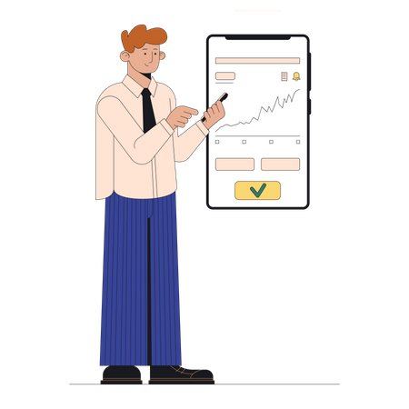 Man trading in marketing on mobile app  Illustration