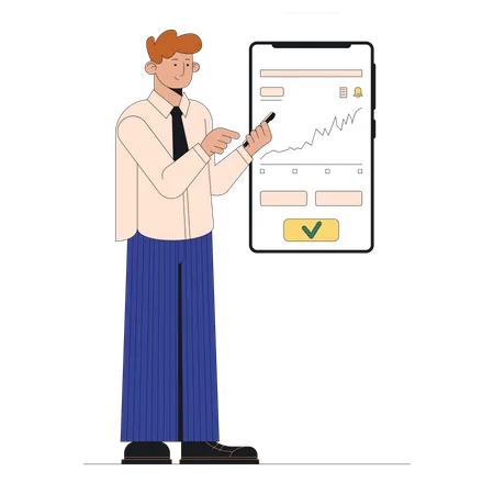 Man trading in marketing on mobile app  Illustration