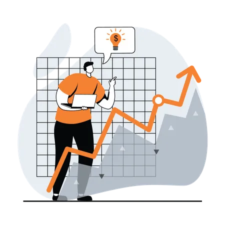 Man trading in stock market using technical analysis  Illustration