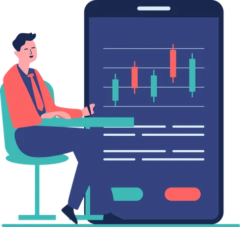 Man trading on mobile app  Illustration