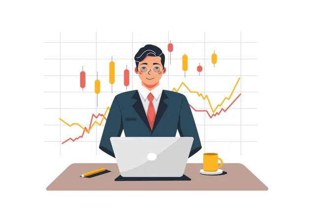 Man trading stocks  Illustration