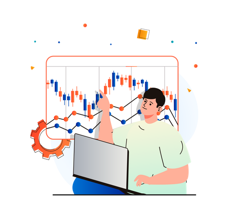 Man trading using technical analysis Illustration