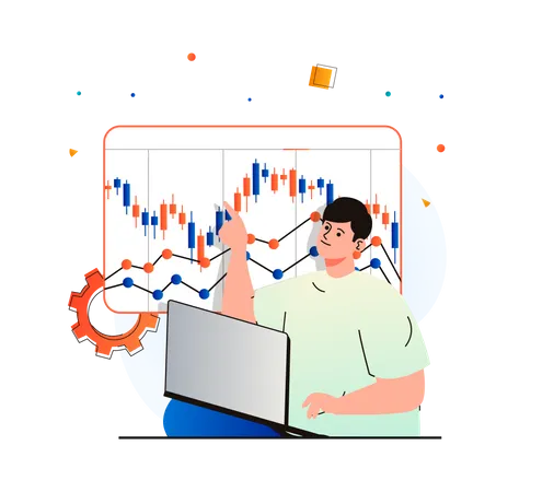 Man trading using technical analysis  Illustration