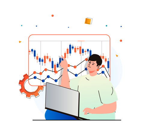 Man trading using technical analysis  Illustration