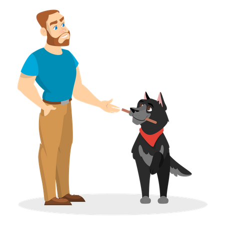 Man training dog Illustration