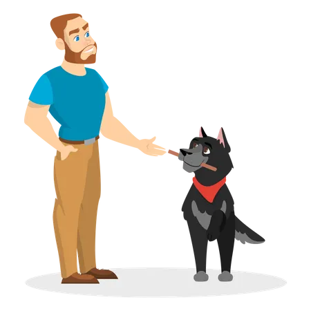 Man training dog Illustration