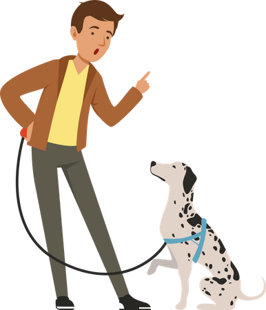 Man training his dog Illustration