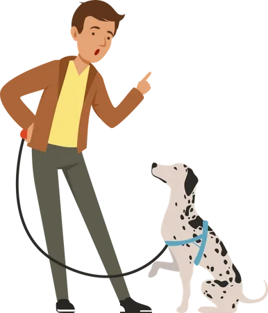 Man training his dog Illustration