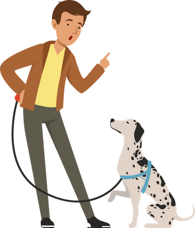 Man training his dog  Illustration