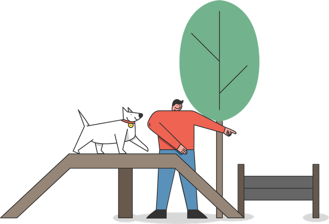Man training his pet dog Illustration