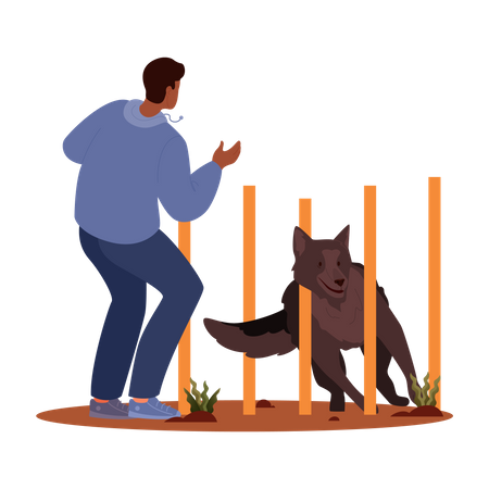 Man training his pet dog Illustration
