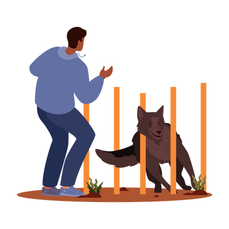 Man training his pet dog  Illustration