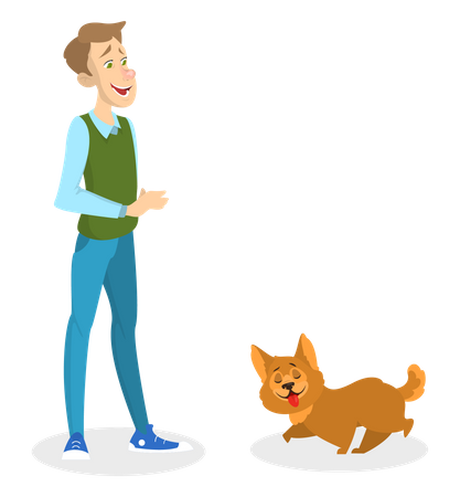 Man training his pet dog  Illustration