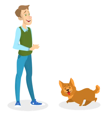 Man training his pet dog  Illustration