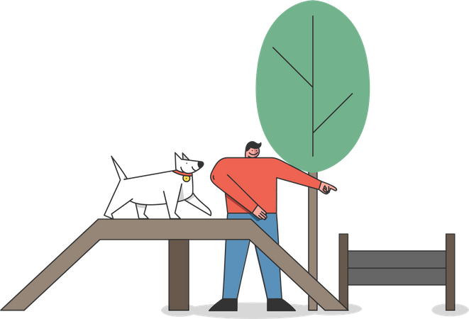 Man training his pet dog  Illustration