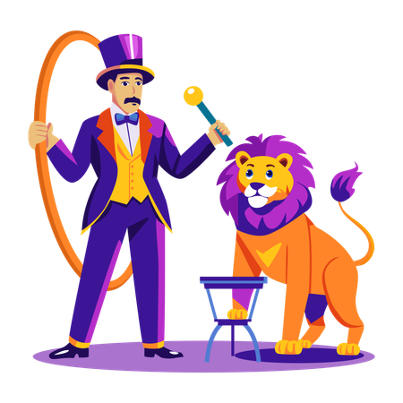 Man training lion  Illustration