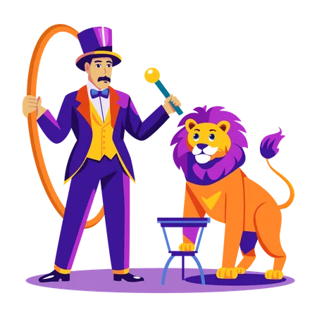 Man training lion  Illustration