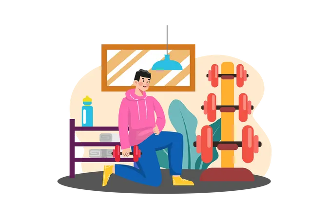 Man training with weightlifting Illustration