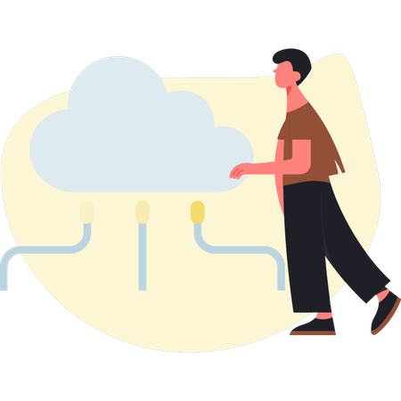 Mann überträgt Cloud-Daten  Illustration