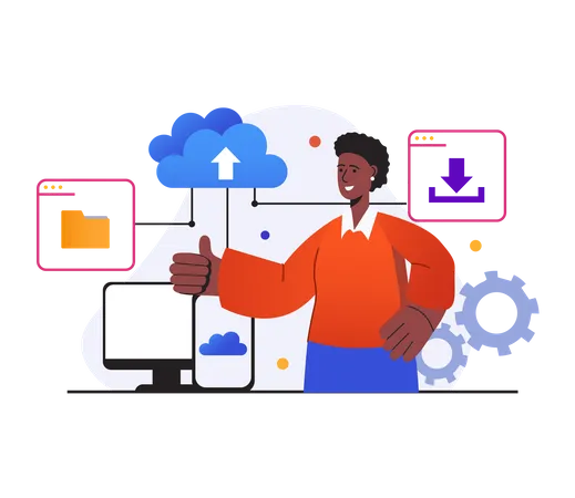 Man transfer data from cloud  Illustration