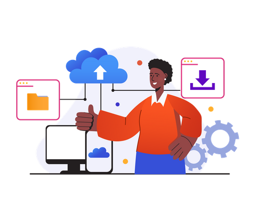 Man transfer data from cloud  Illustration