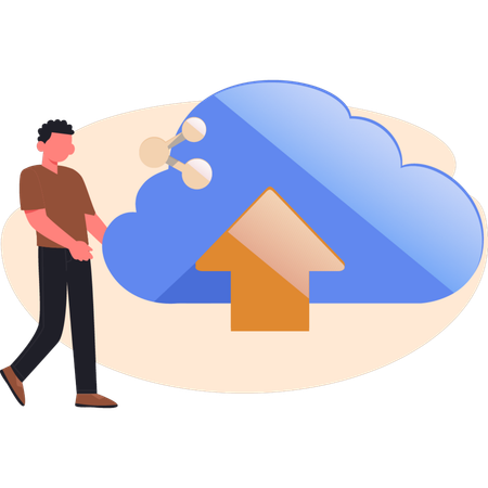 Man transfer data in cloud  Illustration