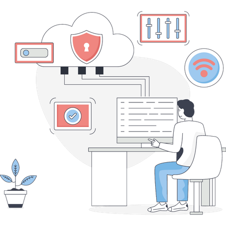 Man transfer data in cloud  Illustration