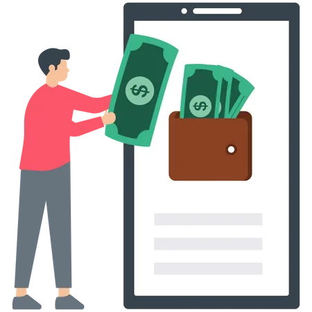 Man Transfer Money From E Wallet  Illustration