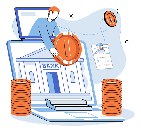 Man transfer money in bank using internet banking  Illustration