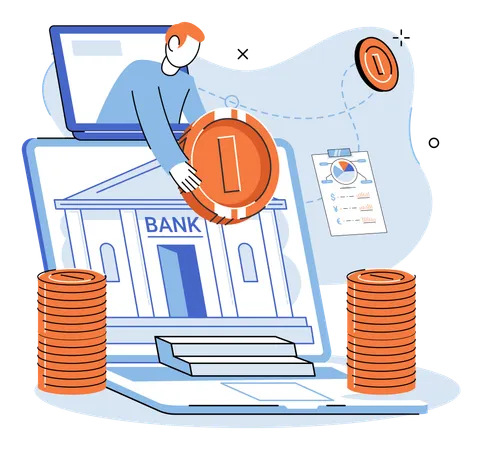 Man transfer money in bank using internet banking  Illustration