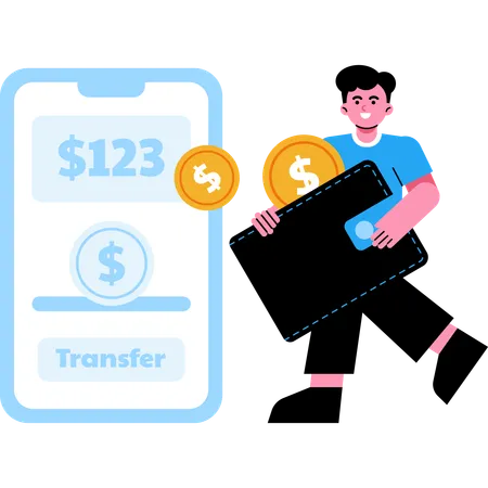Man Transfer Money Online Illustration