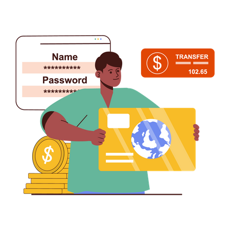 Man transfer money online  Illustration