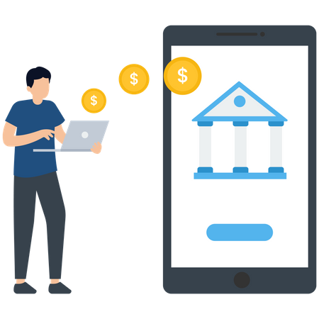 Man Transfer Money Using Banking Application  Illustration