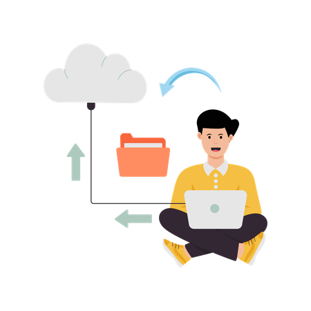 Man transfering folder to cloud  Illustration