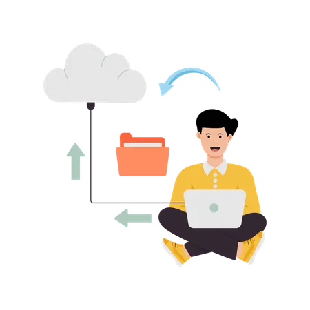 Man transfering folder to cloud  Illustration