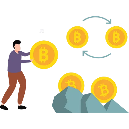 Man transferring bitcoins  Illustration