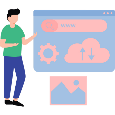 Man transferring cloud data  Illustration