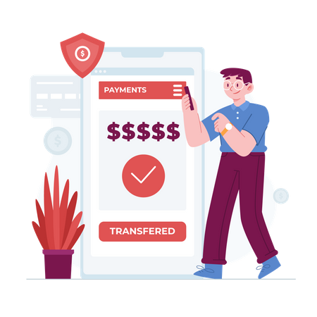 Man transferring money using mobile  Illustration