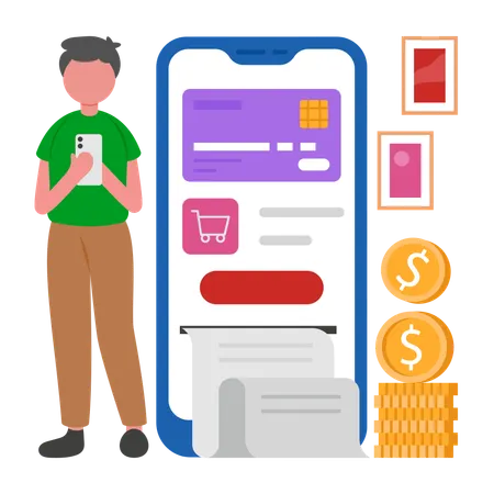 Man transfers money in E Wallet  Illustration