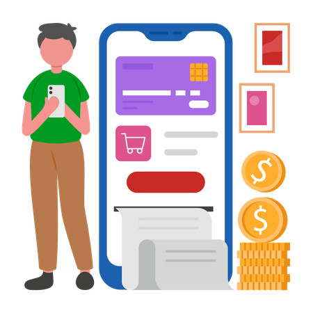 Man transfers money in E Wallet  Illustration